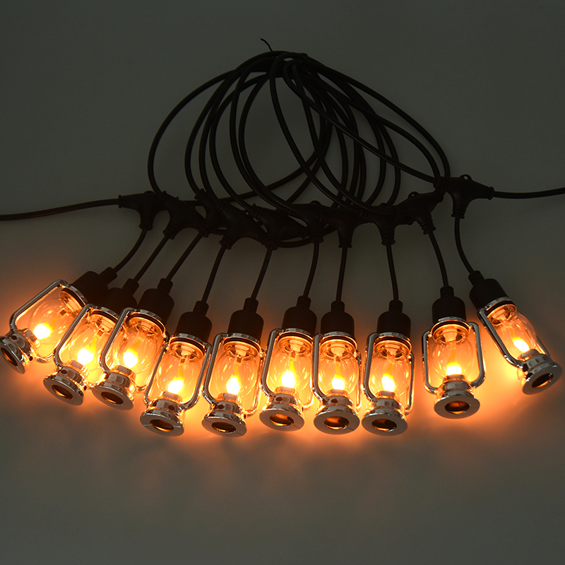 Guirlande lumineuse à flamme de style lanterne de chariot vintage (argent, 5 mètres 10 lumières)