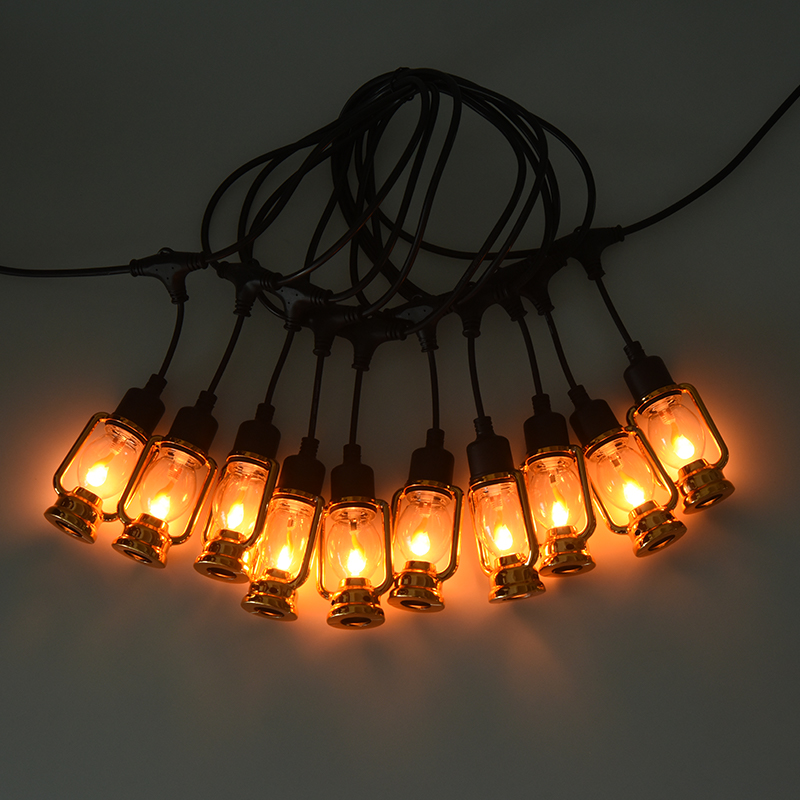 Guirlande lumineuse à flamme de style lanterne de chariot vintage (or, 5 mètres 10 lumières)